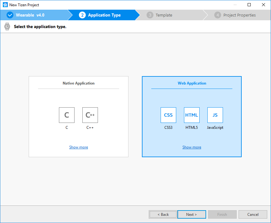 Selecting the application type