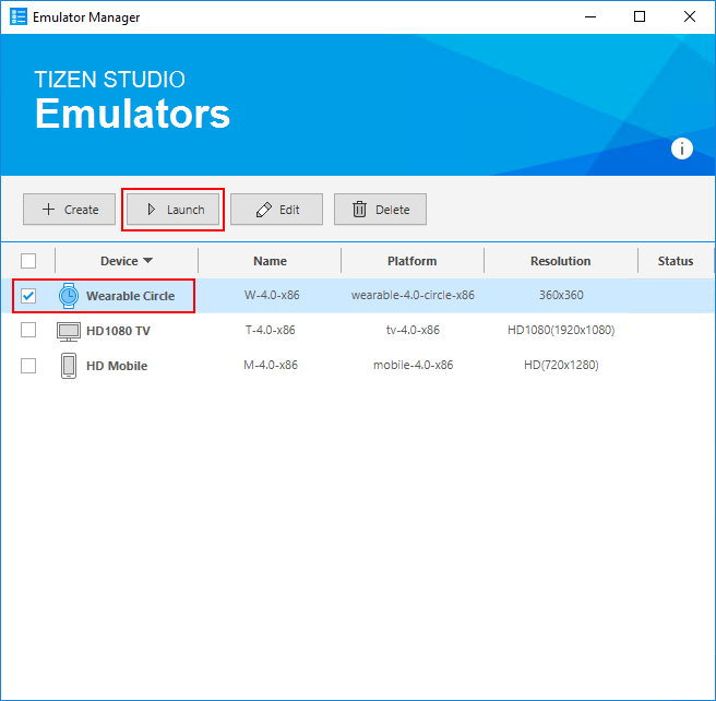 Launching the emulator