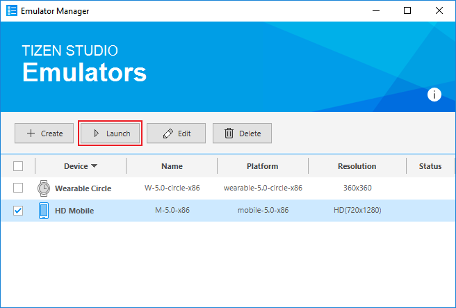 Launching the emulator