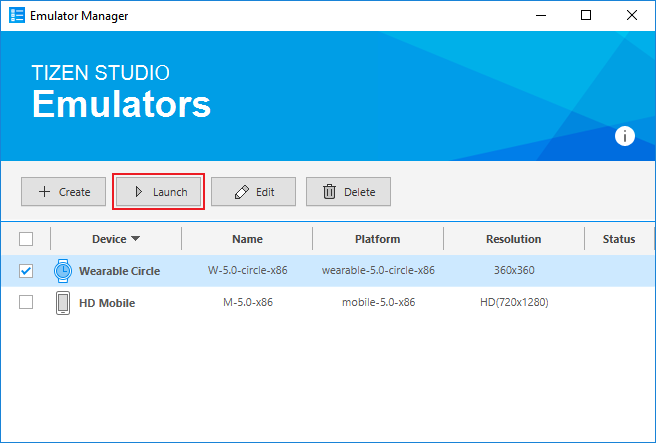 Launching the emulator