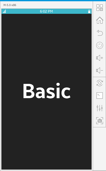Application running in the emulator