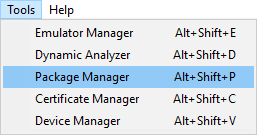 Package Manager under tools in Tizen Studio