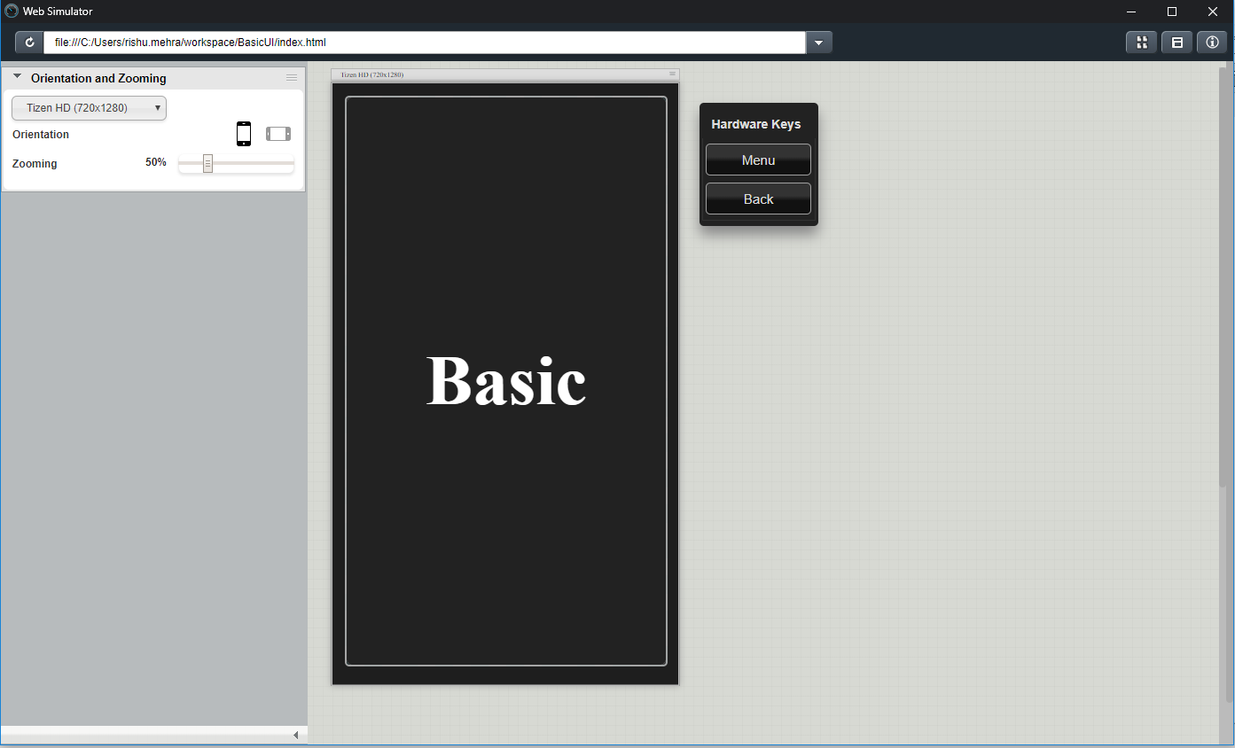 Application running in the Web Simulator